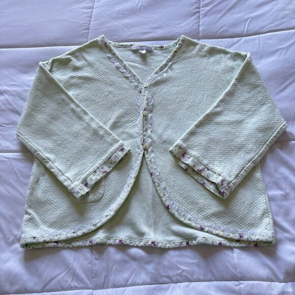 Carole Hochman Sweaters - Vintage 90s Boho Hippie Cottage Light Green Cardigan Sweater Womens Size Large